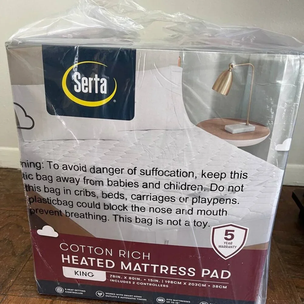 Brand New Serta Cotton Rich Heated Mattress Pad, King size